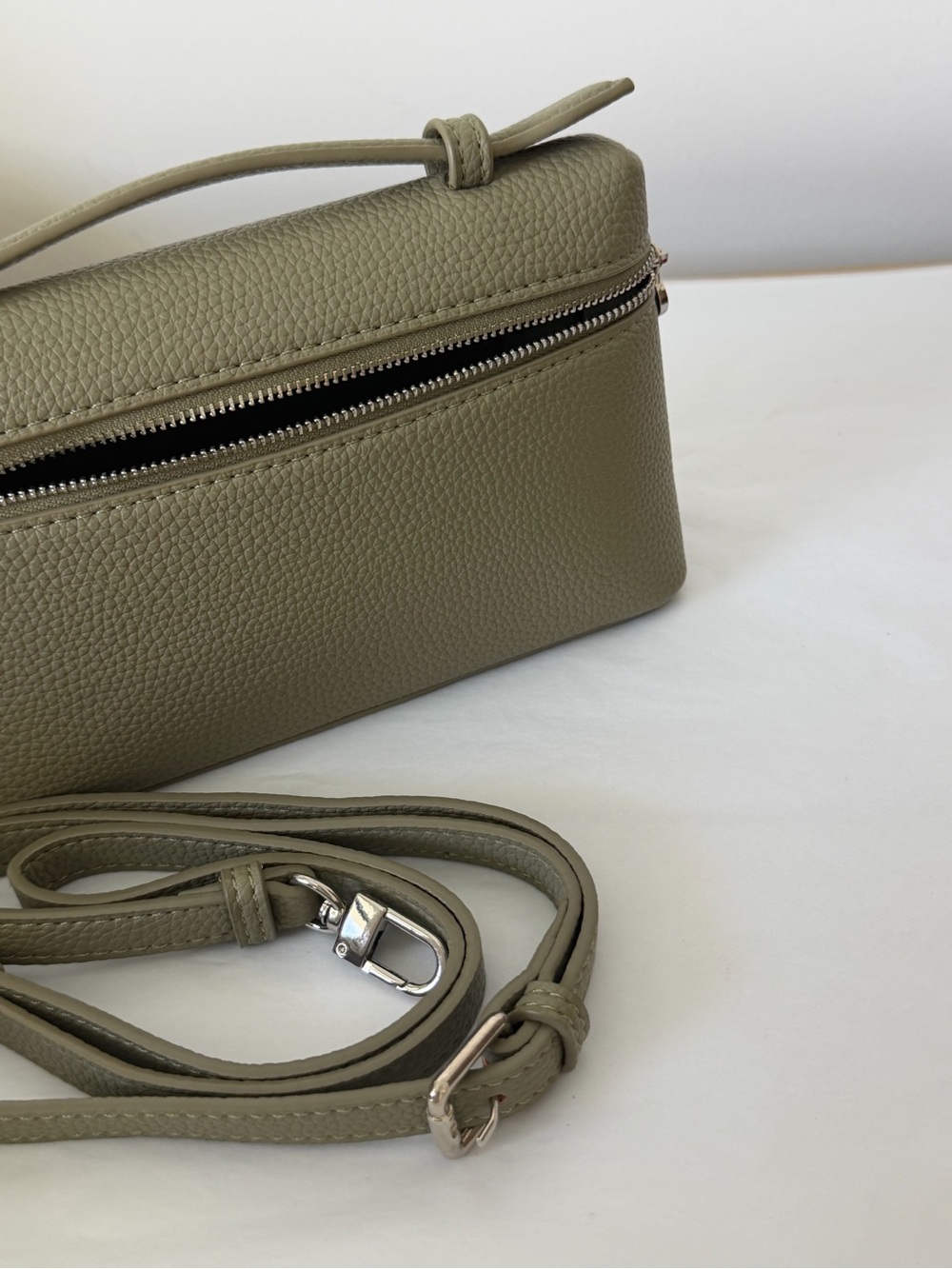 Amazon Olive Green Pebbled Crossbody Bag with Silver Hardware